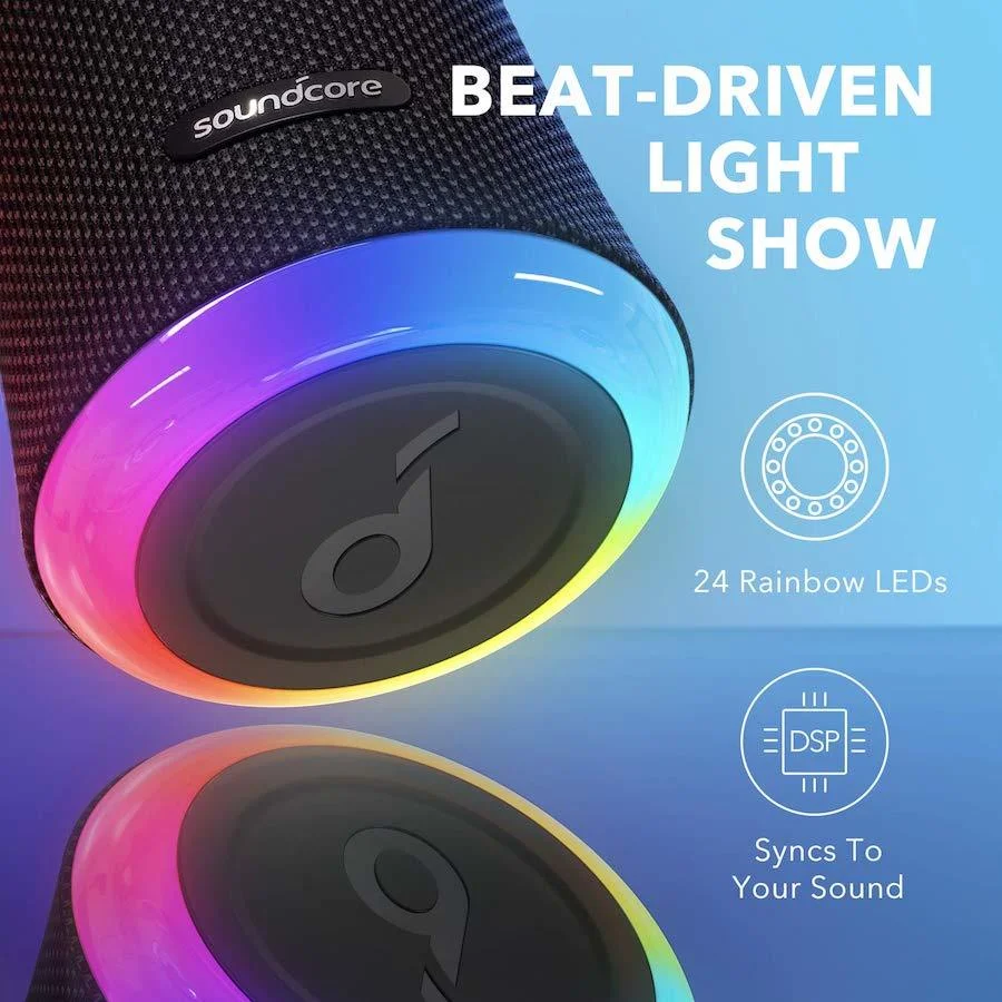 Для Anker Soundcore Flare 2 Портативный 360 динамик со всеми-круглый звук усиленных басов и окружающей среды СВЕТОДИОДНЫЙ свет IPX7 из водонепроницаемого материала
