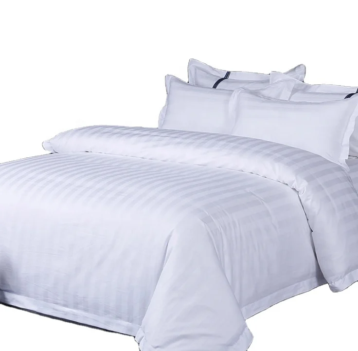 OEM single double queen king size cotton 40S 1 & 3cm stripe hotel bedding duvet cover bed sheet set