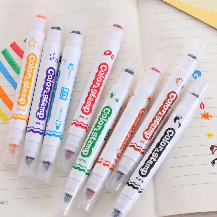 Hot Selling Double-end Nib Custom Art Sketch Drawing Dry Erase Stamp Marker Pen