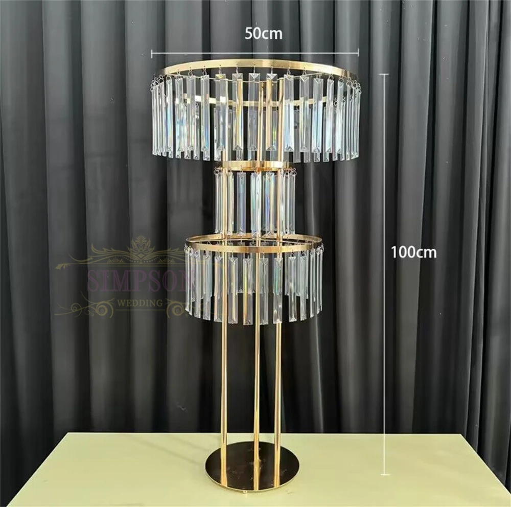 Luxury Metal Crystal Acrylic Pendant Event Party Decor Props Tall Gold  Flower Stand Backdrop Stand Candelabra
