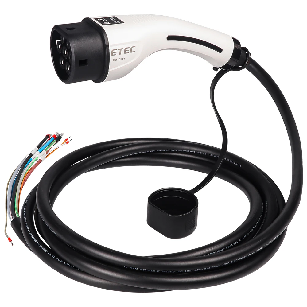 ETEC EKEP1-T2-32 Type 2 female Charging Plug Single Phase Connector with 5 Meters Cable 32A 7.3KW 230V for charging vehicle end