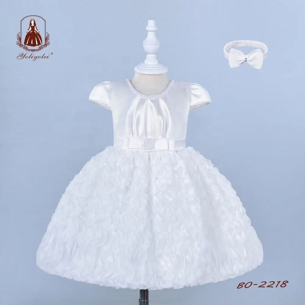 
Embroidered Birthday Party Baptism Headband Pure White Kids Children Wedding 3-6 Months Baby Girl Dress For Girls 0-24 Months 
