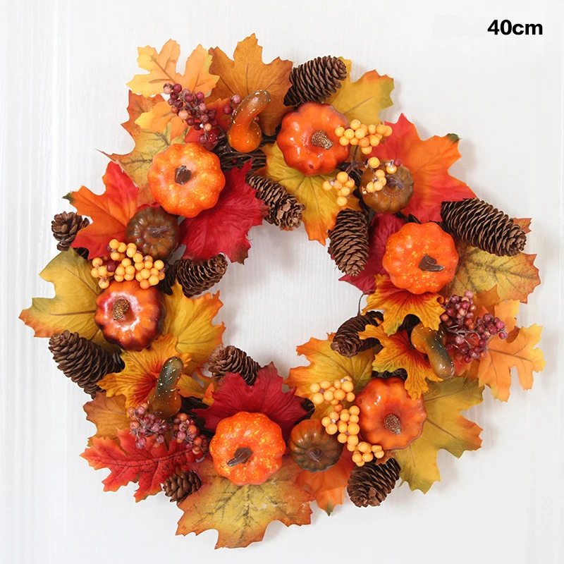 National Pine Cone Maple leaf pumpkin Fall Front Door Wreath 40CM