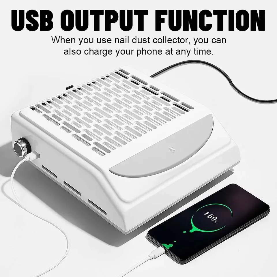 180W Powerful Extractor Fan for Manicure Vacuum Cleaner for Nails Dust Adjustable Suction with Filter