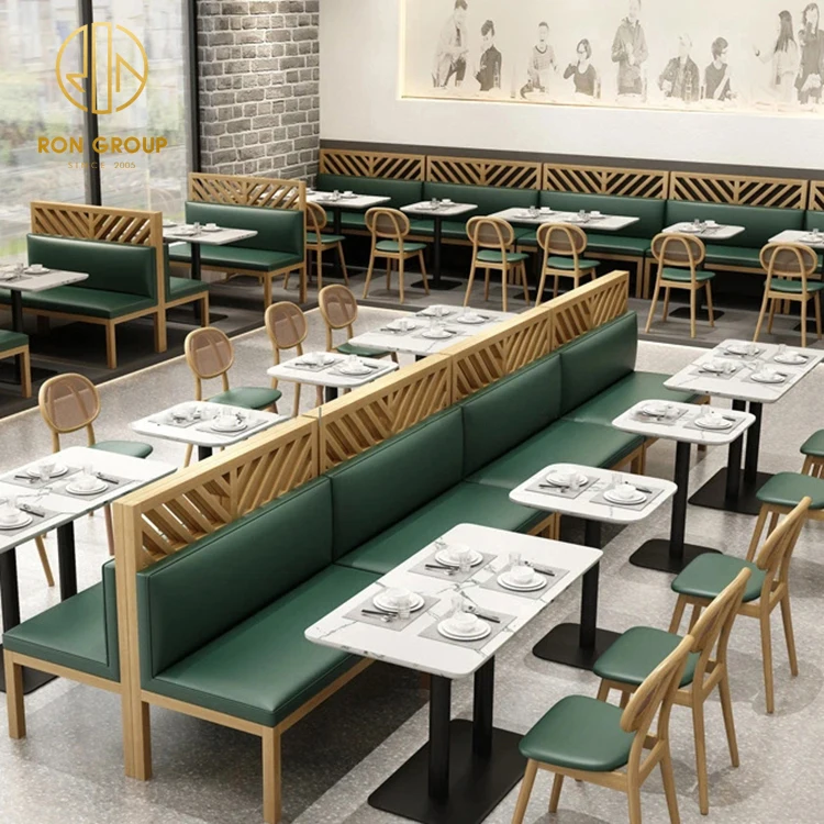 Coffee shop fast food square commercial cafe marble leather restaurant bench sofa furniture booth seating table and chair set