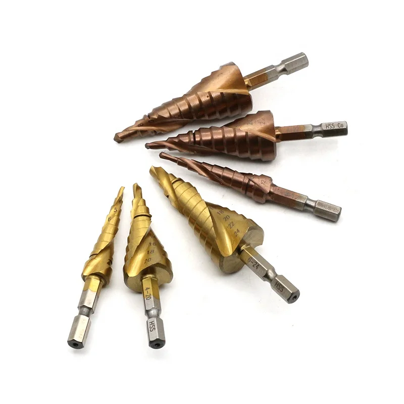 4241 3pcs HSS Titanium Coated 4-12 4-20 4-32 best step drill bit set for Wood Metal Drilling Holes