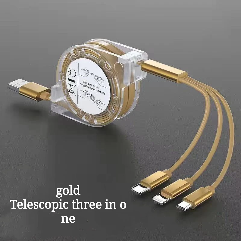 Original 3A fast charging USB data cable, three-in-one charging at the same time, pearlescent retractable USB cable
