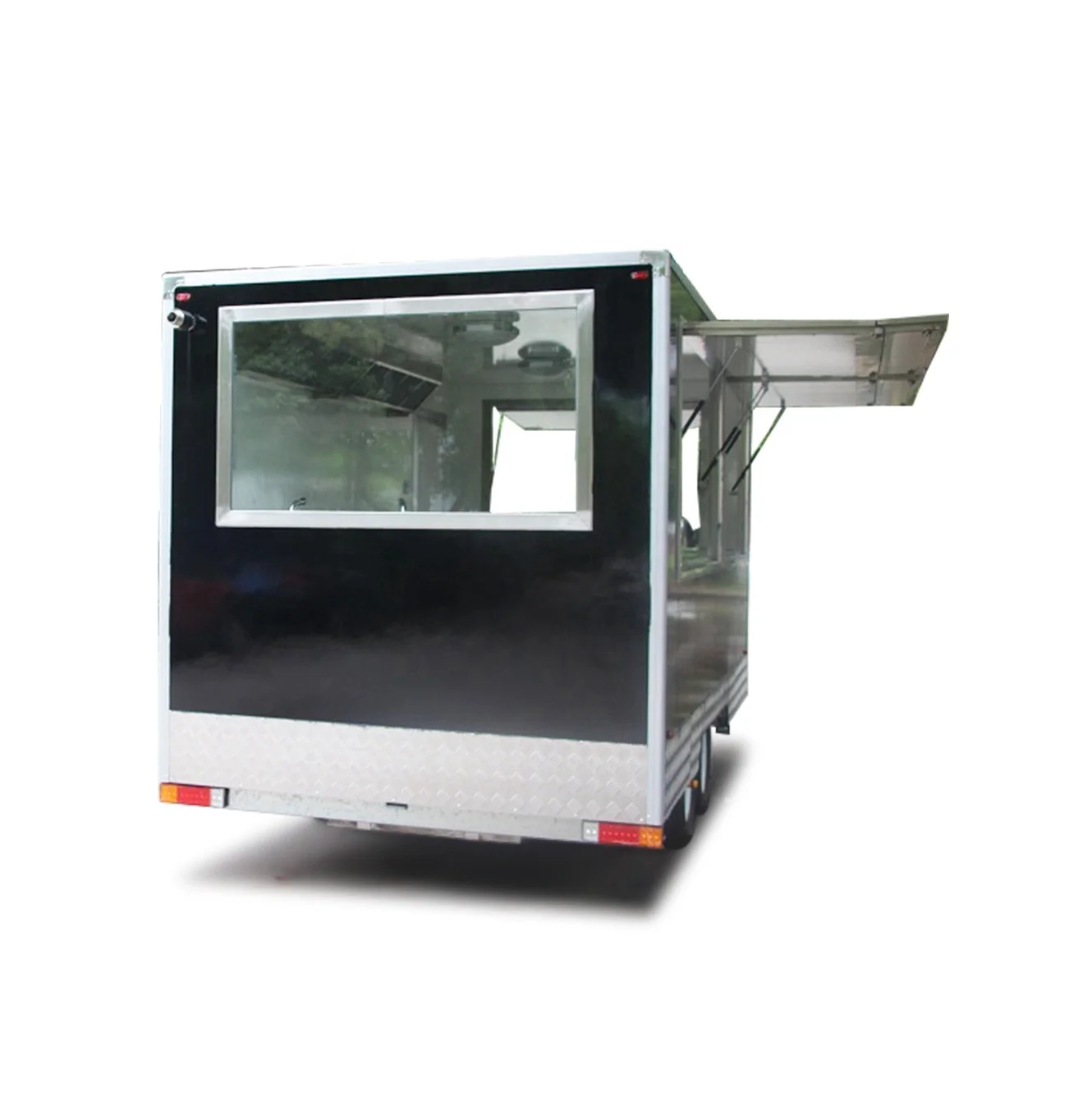 Fiberglass Food Caravan With Range Hood Stainless Steel Bench 300*200Cm Size Food Trailer