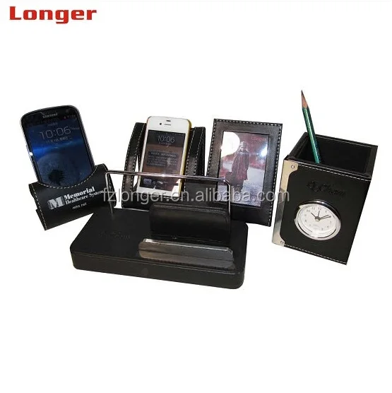 LG891 Manufacture Handmade High Quality Office PU Leather Stationery Gift Set Office Desktop Organizer Set