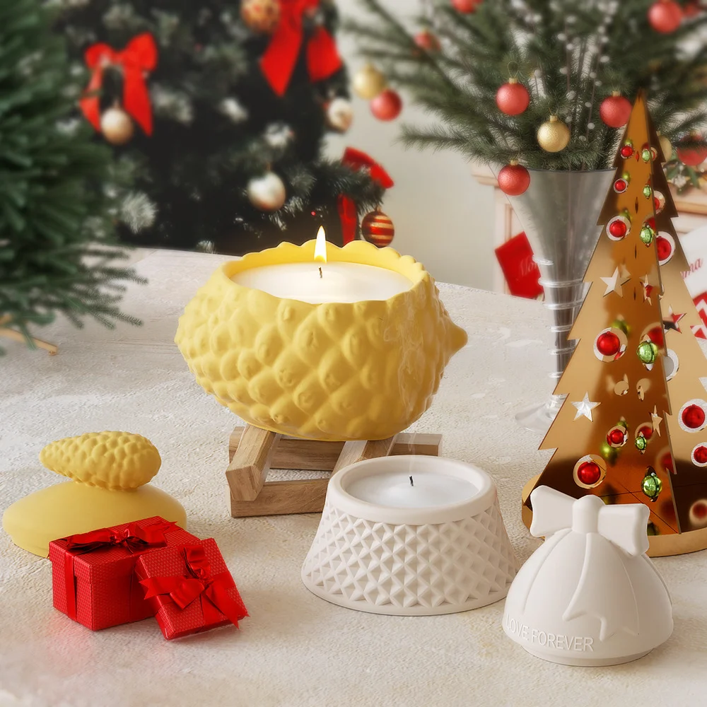 DLR1379 Заводская изготовленная на заказ оптовая продажа DIY Рождественская капля клей сосновая шишка Санта Клаус бант колокольчик гипсовая чашка для свечей силиконовые формы