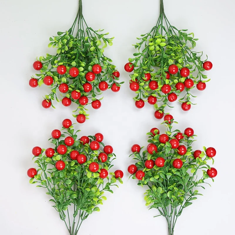 Background wall simulation flowers Christmas red fruit decorative flowers wholesale artificial small holly fruit