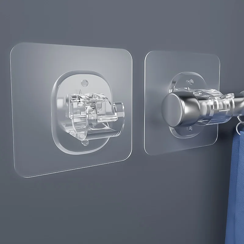 Telescopic & Fixed Clip Holder Punch-Free Stickers Household & Shower Curtain Towel Door Curtain Hanging Rod Holders