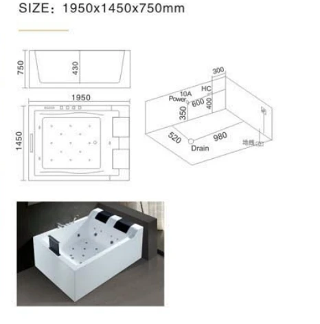 Cheap 2 Person Modern Acrylic White Bath Tub Jet Freestanding Whirlpool Bathtub With Massage Jacuzzis Function Bathtub