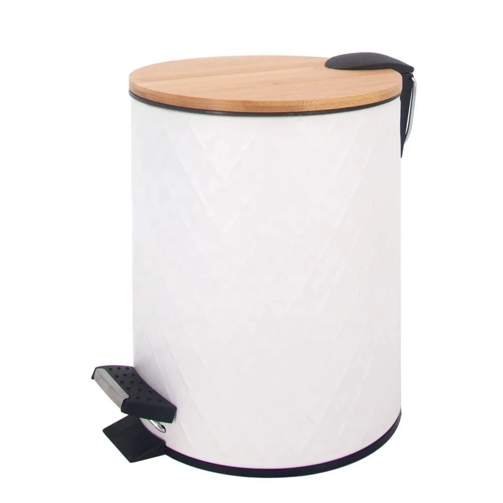
Bamboo Lid 5L Waste bin Wooden Foot Pedal Bin Metal Step Bin 