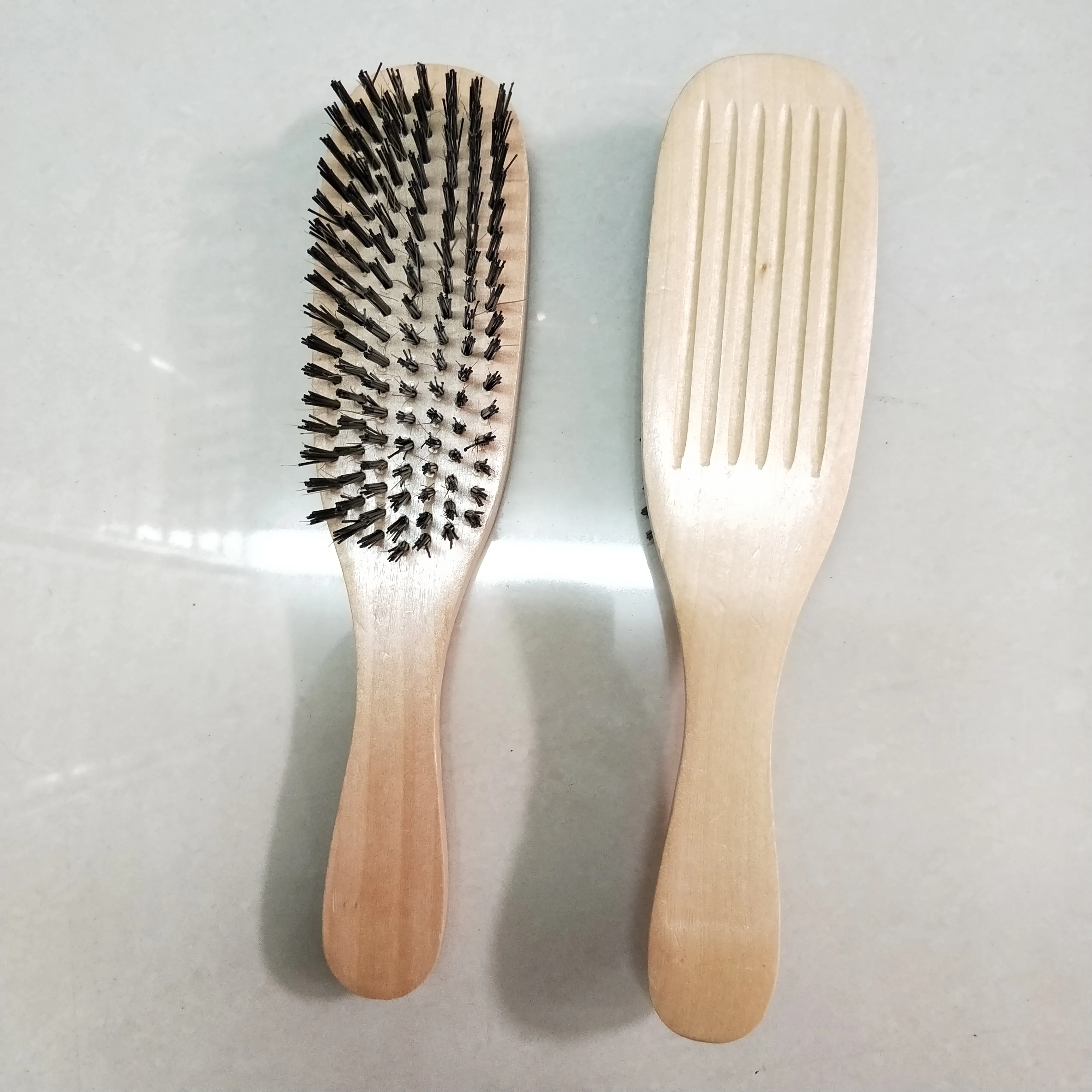professional wood wave brush with firm or soft bristle laser logo for hair beauty style salon custom blister card massage