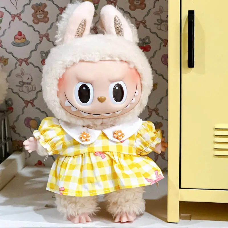 Cute Doll Labubu Clothing Winter Coat Plush Toy 17CM Macaron Dress Protect Outfit Bag Pendant The Monster Doll Clothes