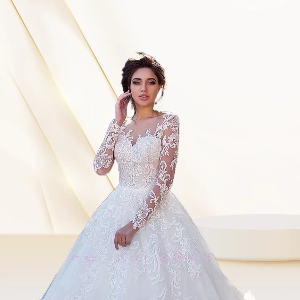 Hot Sale Wedding Dresses New Style Sexy O Neck Long Sleeve Bridal Gown Classic Elegant Wedding Dress