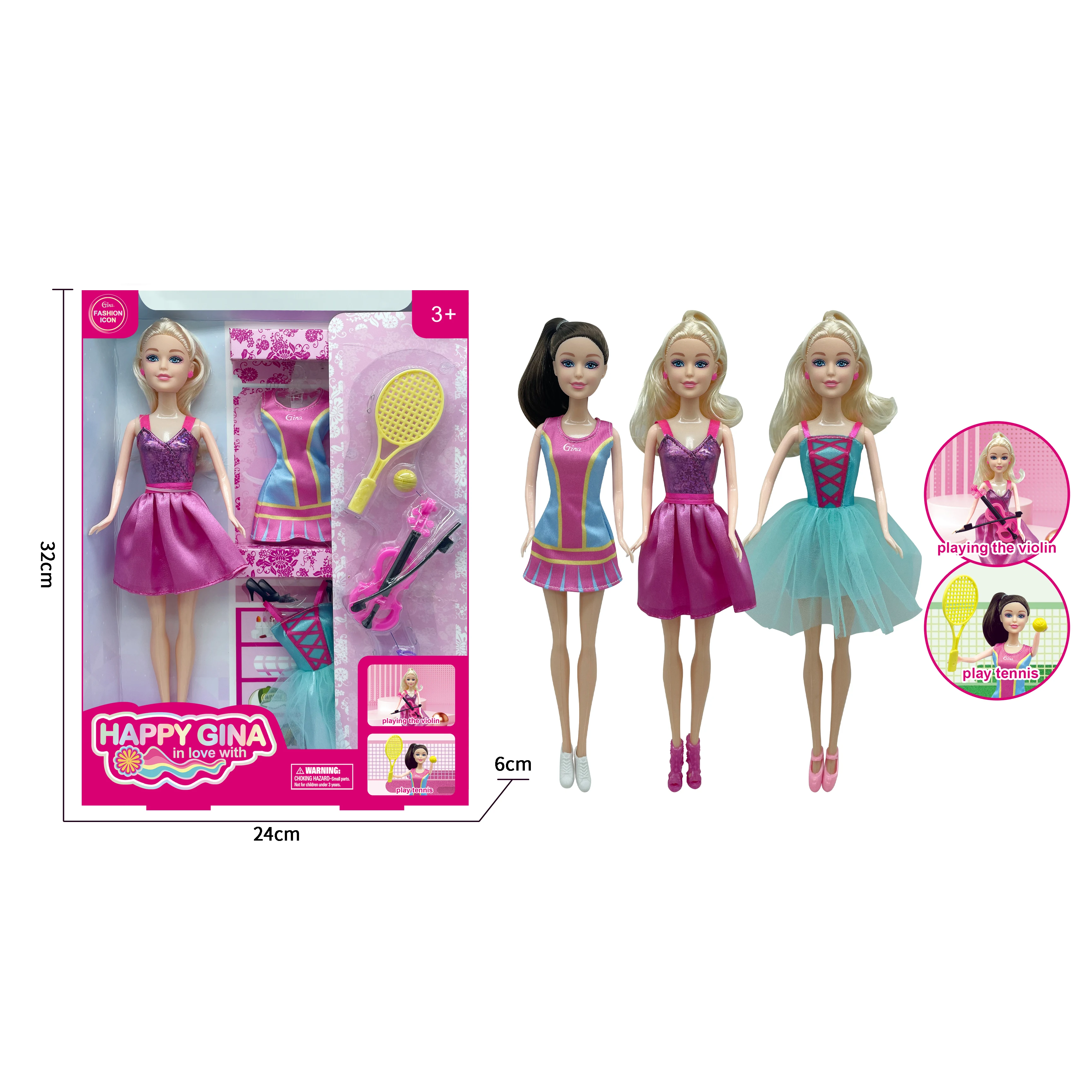 Fashion girl Wholesale 11.5 Inch  Beautiful Girls Toys Change Clothes Tennis/Violin Gorgeous women