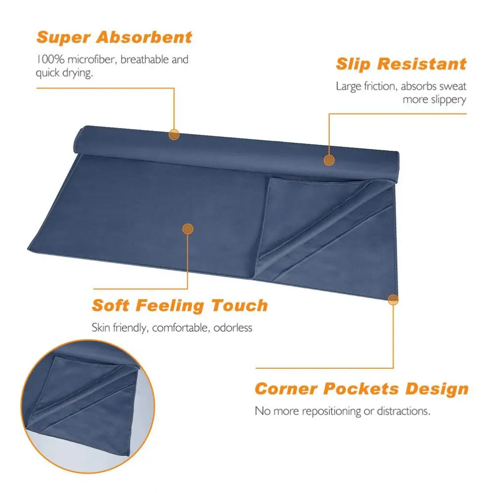 Custom printed washable non-slip soft absorbent microfiber sport towel with bag