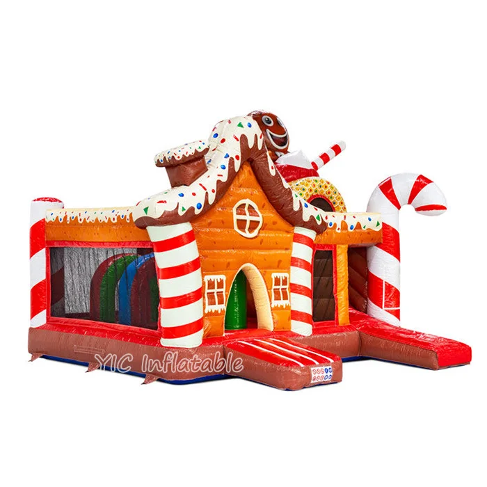 New Design Commercial Inflatable Candy Combo Bouncy House Multi-Play Gingerbread Cake Bouncy Castle with Slide for Sale
