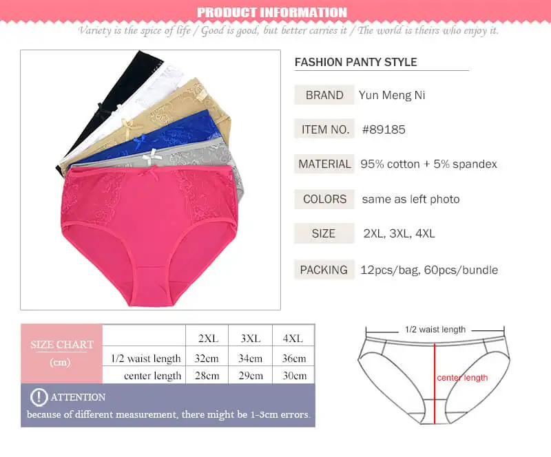Yun Meng Ni Sexy Underwear Side Transparent Lace Big Size Panties Cotton Mature Lingerie