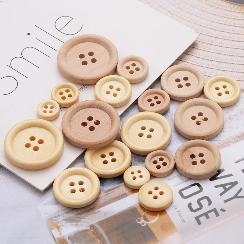 SAS Quality Control Round Custom Engraved Logo Natural Wooden Buttons for Shirt Coat Kids Clothes