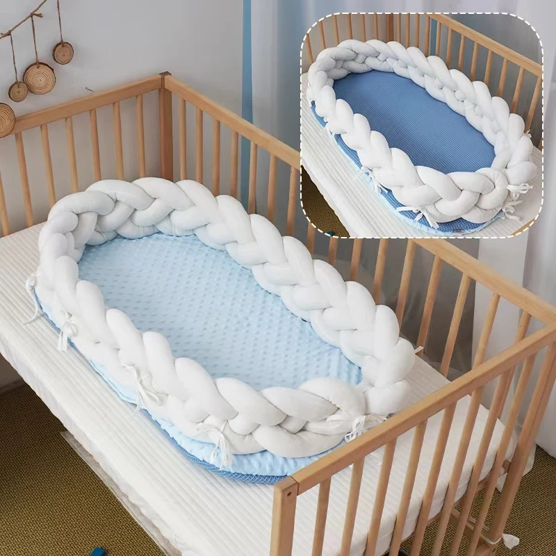 Customized 100% Cotton organic sleeping design pattern crib bumpers baby nest bed with pillow in the crib