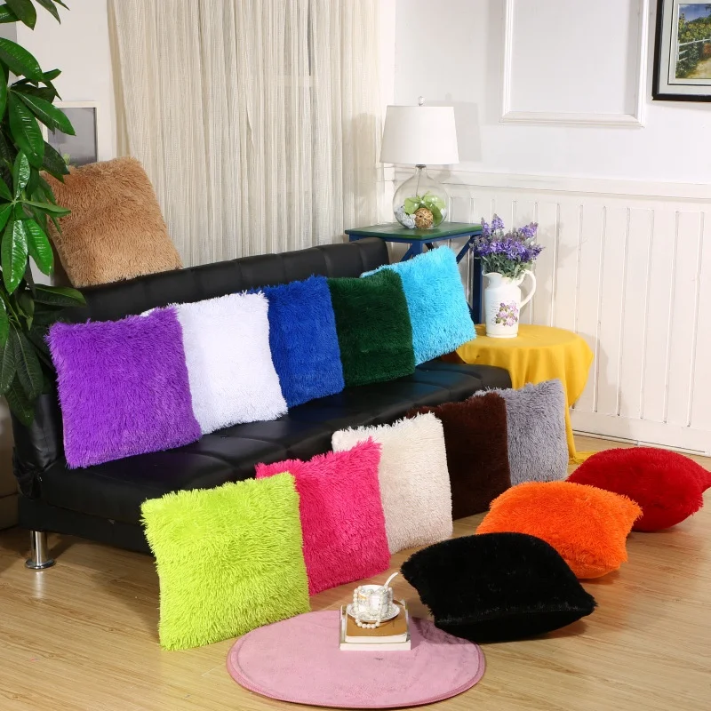 43x43 CM Modern Shaggy Fluffy Plush Cushion Cover Home Decor Pillow Covers for Sofa Couch Car
