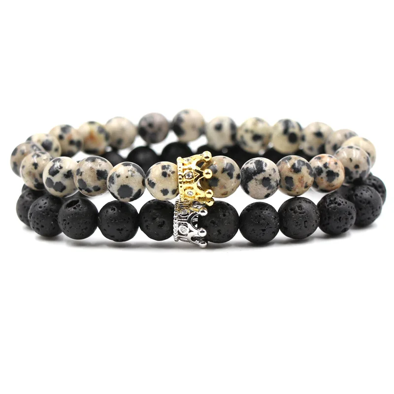 Hot Selling Micro Inlaid Zirconium Crown Bracelet with Volcanic Stone White Turquoise Fashion Jewelry Bracelets & Bangles