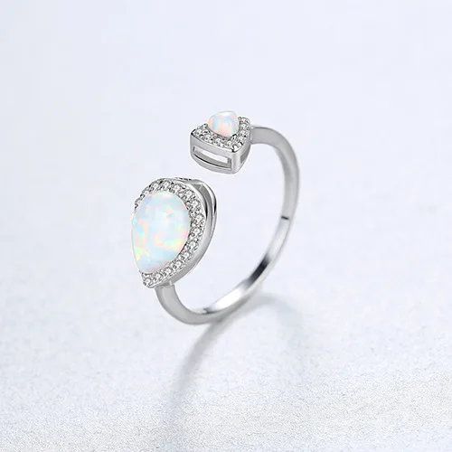 ROMANTIC Adjustable Water drop S925 Sterling silver Double Fire Opal Ring Women