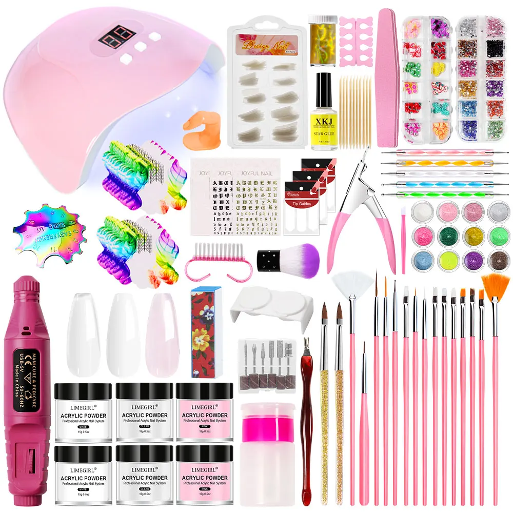 Fast-Drying Acrylic Powder Set for Nail Decoration Featuring Sand Sugar Use with Nail Drill/Nail Lamp Complete Kit