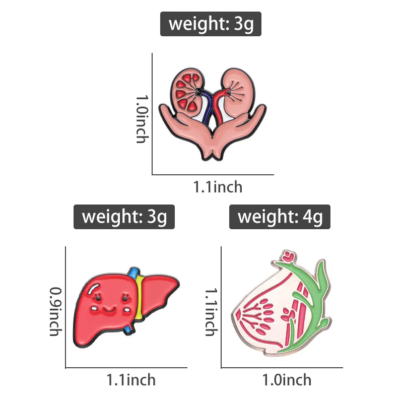 Stock New Medical Anatomy Art Human Lung Medicine Brooch Funny Enamel Pin Organ Brain Heart Decorative Pins