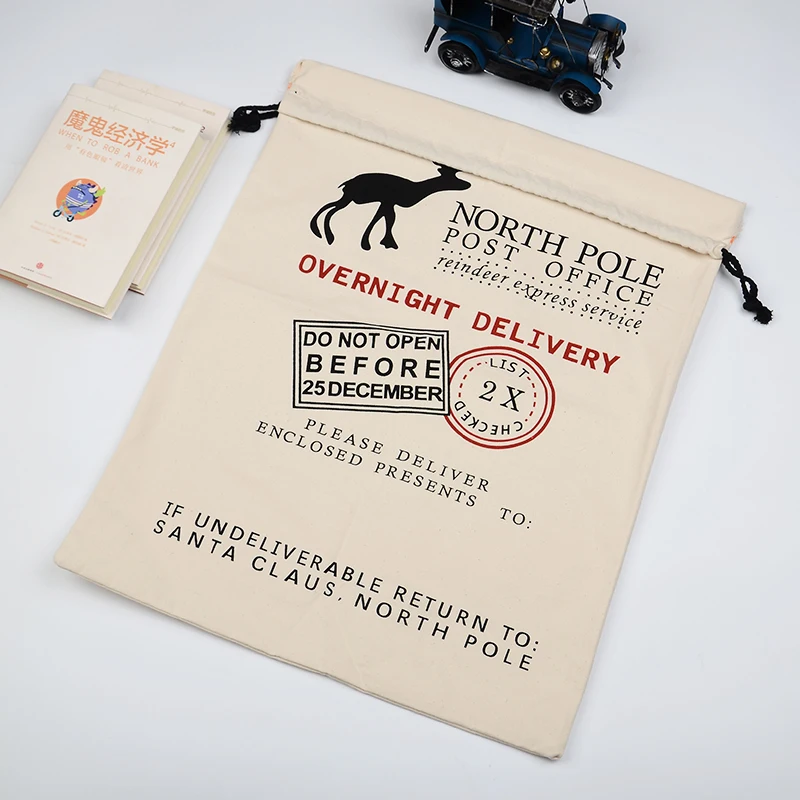 2021 Christmas personalized sublimation Santa drawstring large linen blank white beige burlap polyester cartoon gift sacks bags