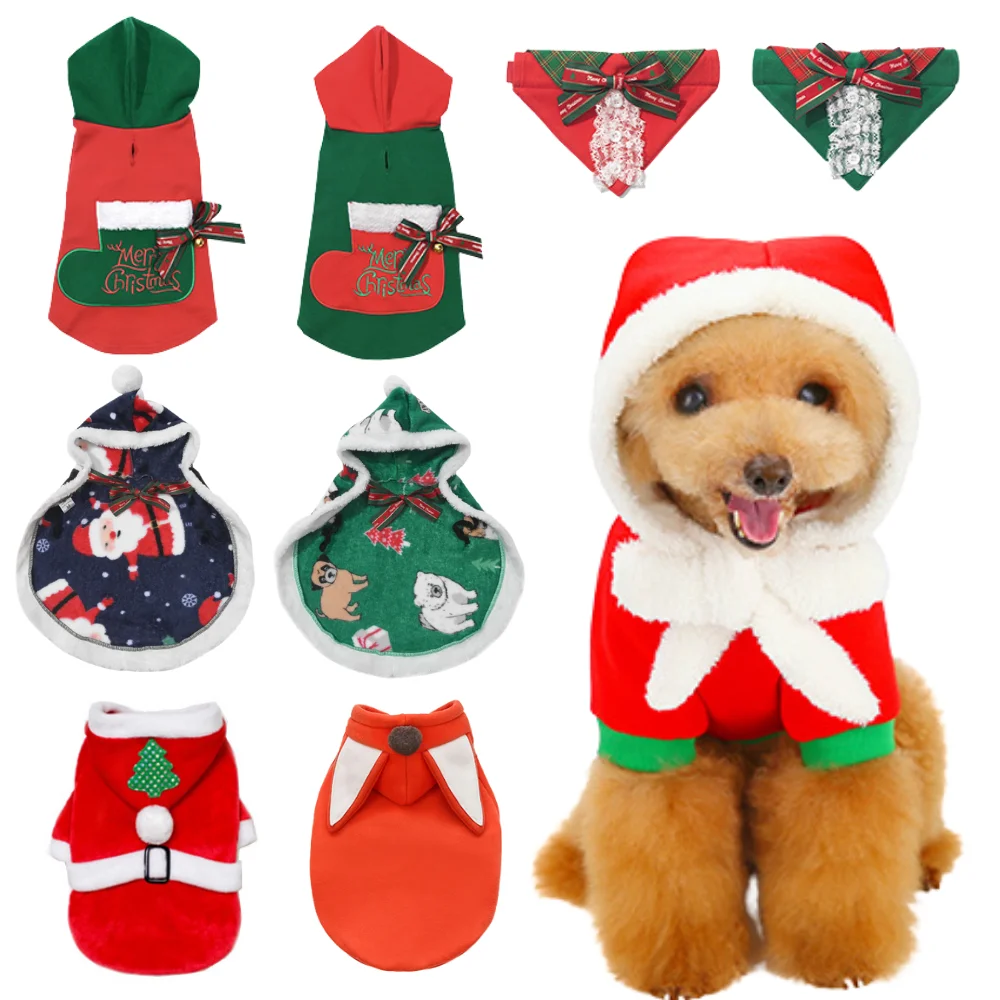 2023 Christmas Pet Clothes Santa Claus Dog Coat Reindeer Dog Hoodies Adjustable Bandana