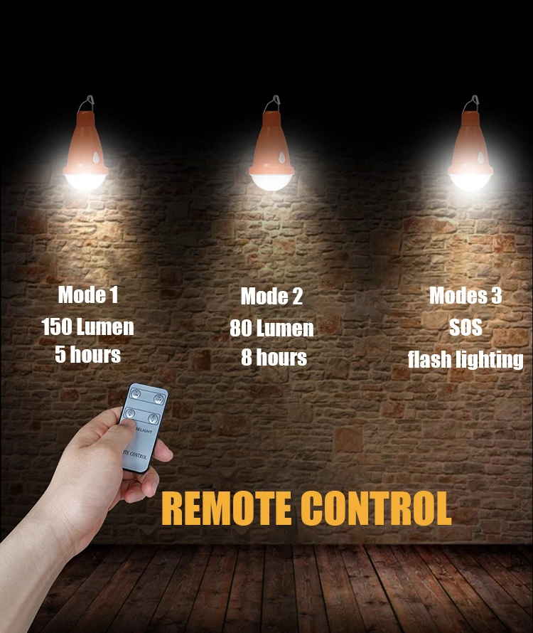 Smart Solar Remote Control Outdoor and Indoor Portable Camping Lighting Solar LED Flash hanging lamp solar light bulb