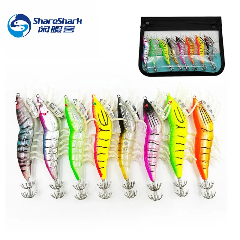 Squid Lures Lead Sinker Jigs Octopus Wood Shrimp Bait With Squid Hook Soft foot Luminous Fishing Lures
