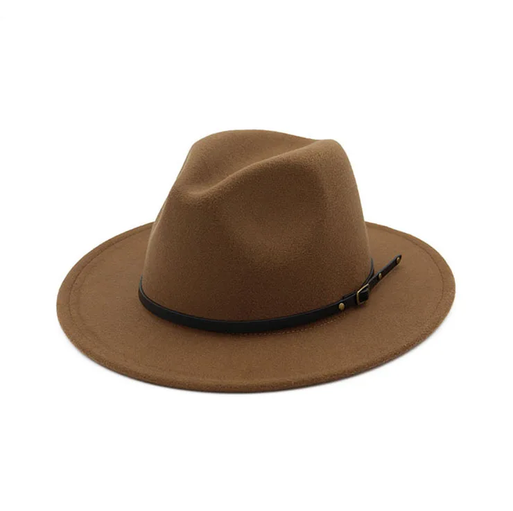manufacture designer ladies premium wool felt cap women wide brim big fedora hat classical panama cap with leather belt
