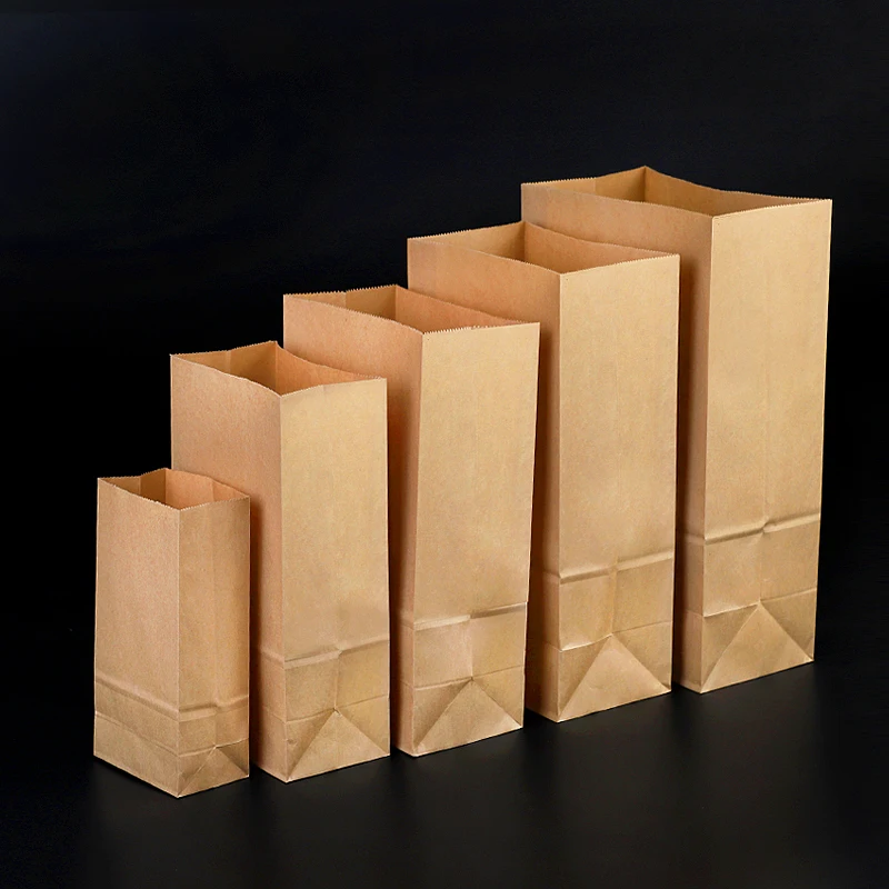 Индивидуальный для пищевых продуктов пакет из крафт-бумаги переработанный коричневый бумажный пакет с логотипом Печатный пакет из крафт-бумаги без ручки