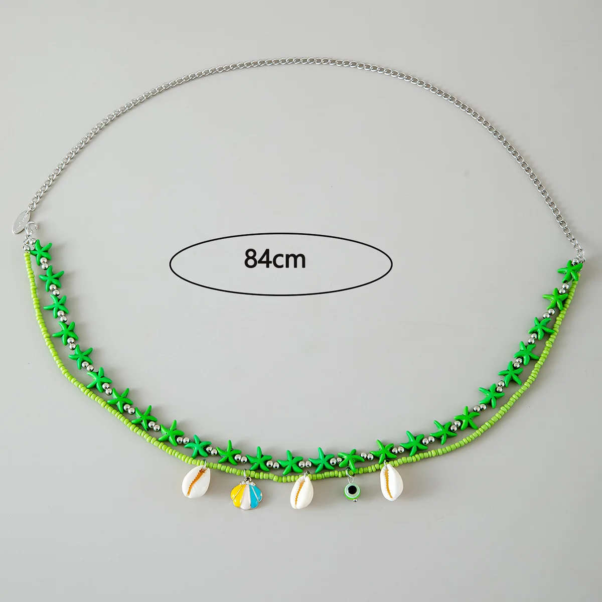 Ladies Double-Stranded Waist Chain with Colorful Rice Beads Contrast-Color Boho Gravel Shell Pendant Sexy Body Chain Set