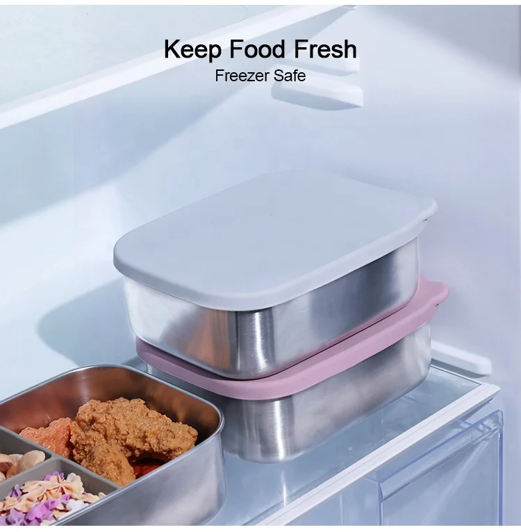 New Bpa-free Eco-friendly Silicone Seal Proof Stainless Steel Food Container Kids Dishwasher Bento Lunch Box With Silicone Lid