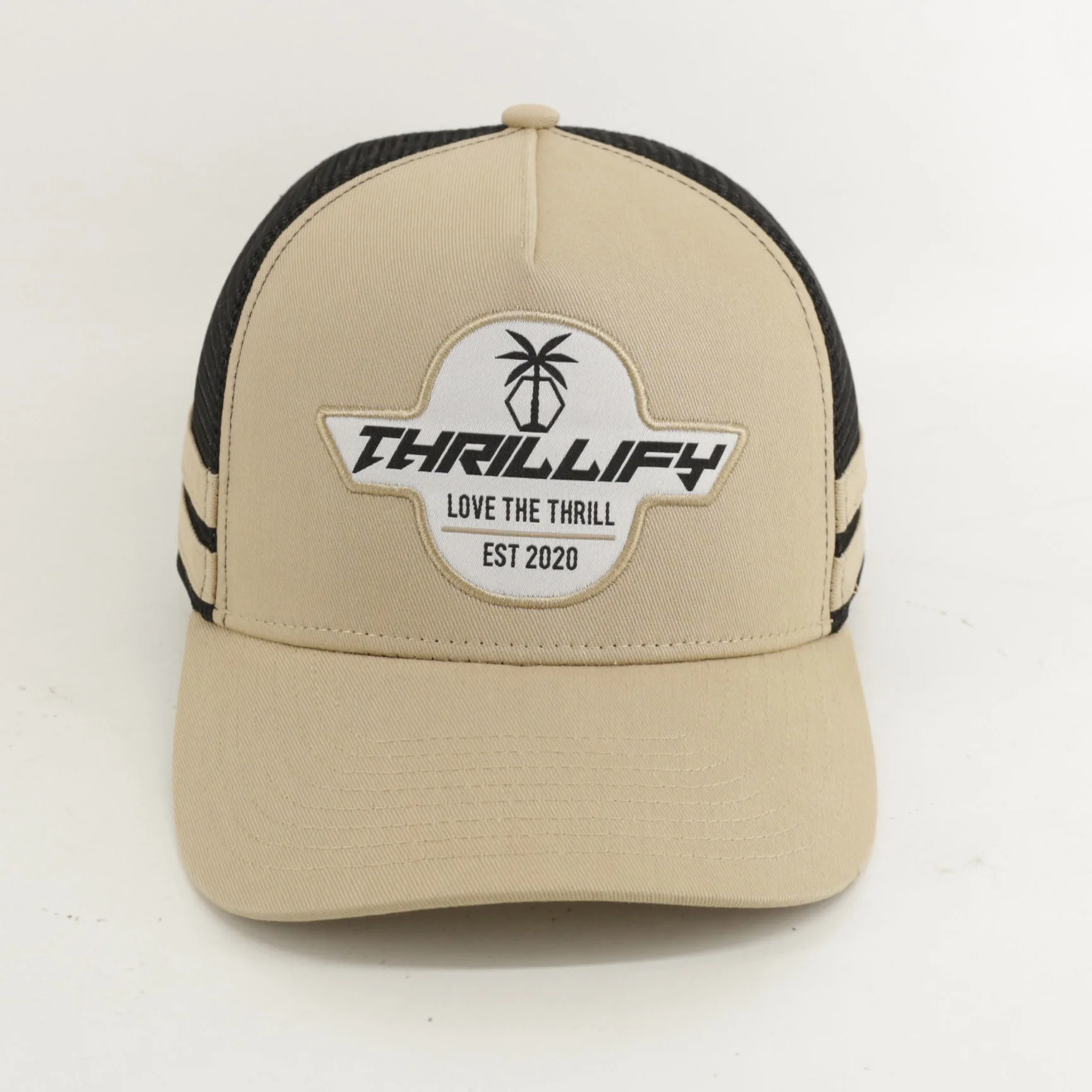 custom two stripes country hat 6 panel cotton polyester australian country high profile aussie trucker cap