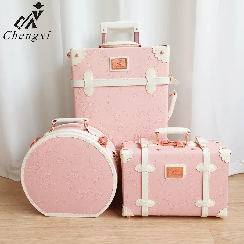 20 Inch Retro Universal Wheel Pull Rod Unisex TSA Latch Boarding Suitcase Multifunctional Mini Makeup Bride Price Box Lock