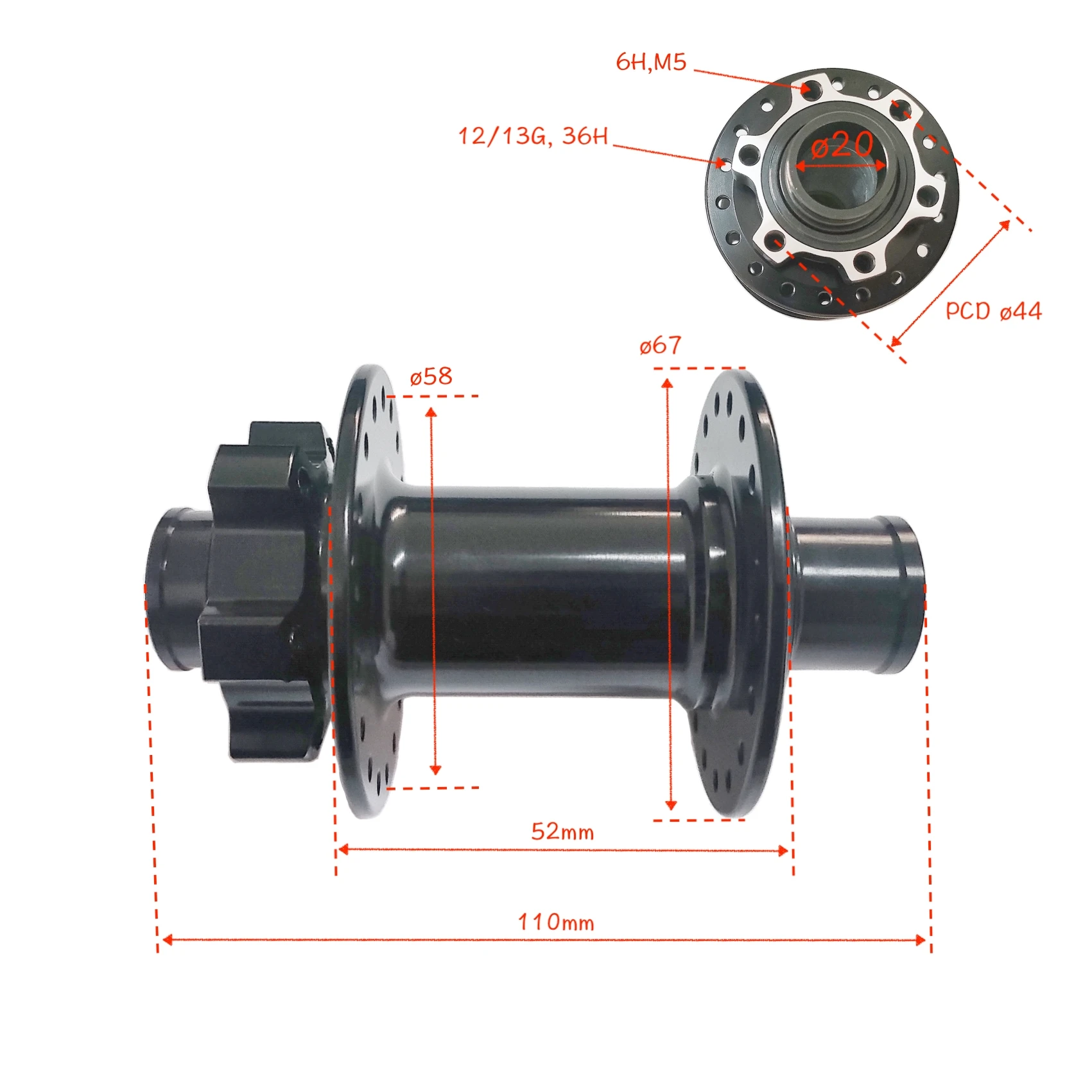 110*20mm thru-axle hub 12/13G 36H bike alloy aluminum hub/Doodlebike