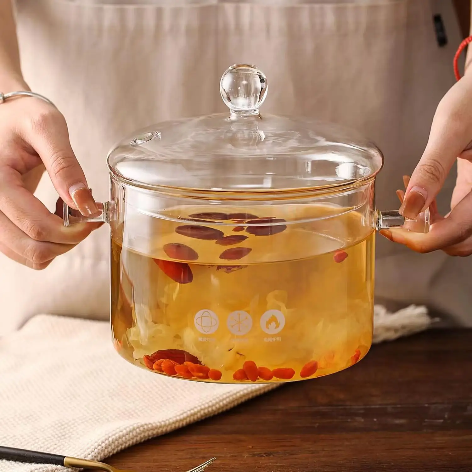 Heat Resistant Thickening Glass Borosilicate Glass Cooking Pot with Cover Soup Pot