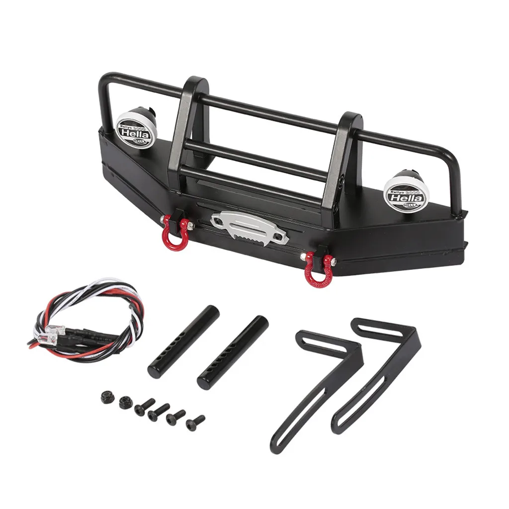 1/10 RC Car Metal Front Bumper Bull Bar LED Lights for Traxxas TRX4 Hsp Redcat Rc4wd Tamiya Axial D90 Hpi Off-road Rock Crawler