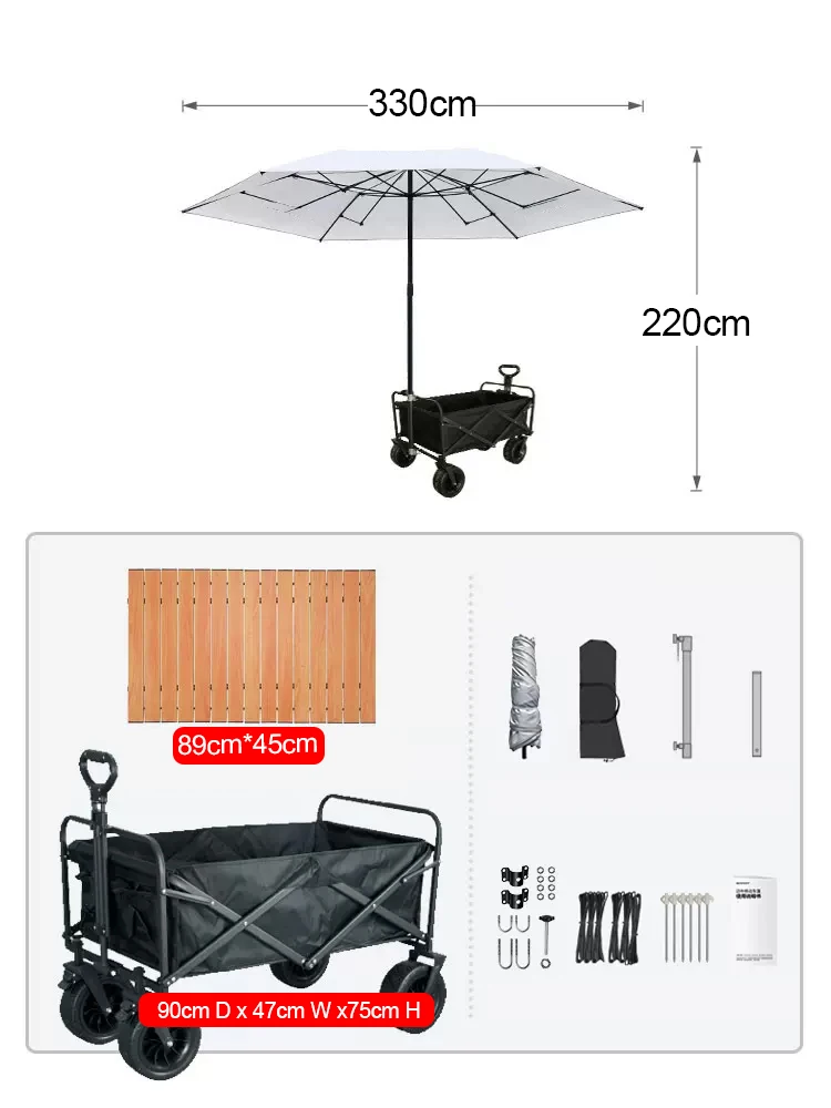 Heavy Duty Portable Collapsible Beach Cart With Big Wheels for Sand Camping Trolley Large Capacity Folding Wagon Cart umbrella