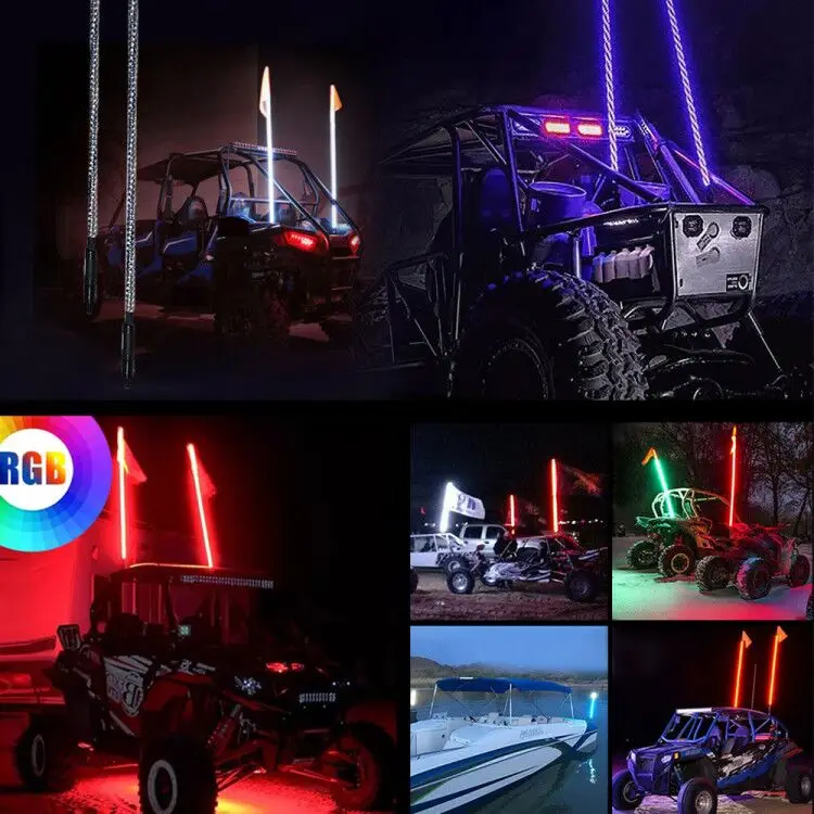 Лидер продаж Amazon, пульт дистанционного управления Bluetooth, Rgb 360 градусов, спиральная светодиодная антенна, кнут, фары с пружиной для внедорожника Utv