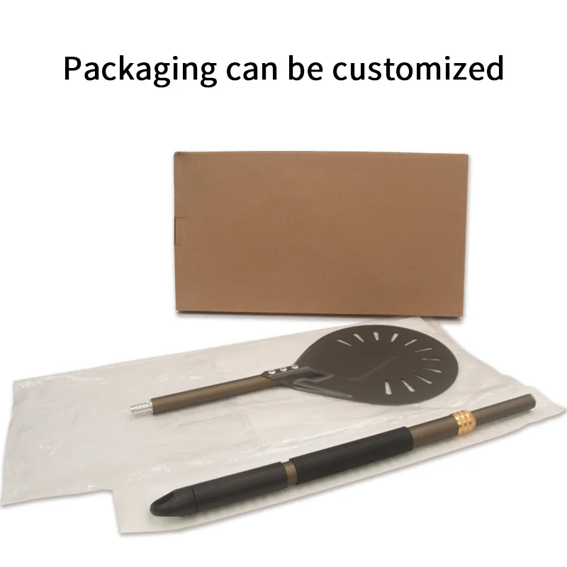 NEW 8 inch perforated pizza peel with telescopic rod handle hard-coated pizza paddle metal round folding pizza shovel