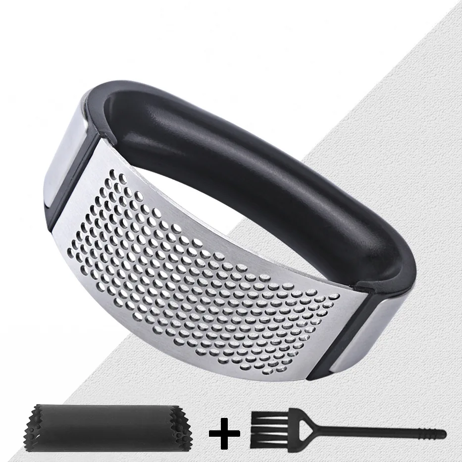 Hot 3-in-1 Arc-Shaped Kitchen Tool Stainless Steel Garlic Press Peeler Crusher Grinder with Plastic Handle for Fruit Vegetables