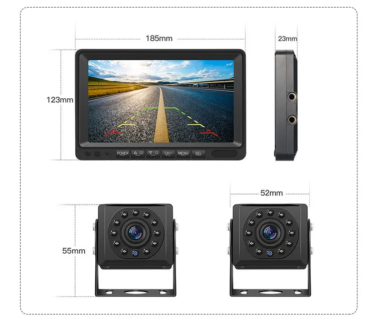 
High quality Truck Backup Wired Camera 4pin connector cables and Rear View Truck & Bus 7 inch Quad Monitor 